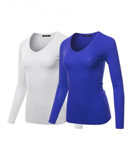 Women's Light weight Daily Casual Basic Long Sleeve V neck Tee Tops