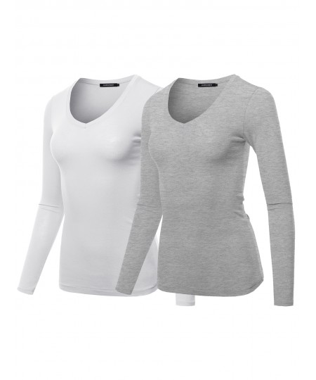 Women's Light weight Daily Casual Basic Long Sleeve V neck Tee Tops