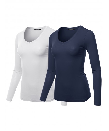 Women's Light weight Daily Casual Basic Long Sleeve V neck Tee Tops