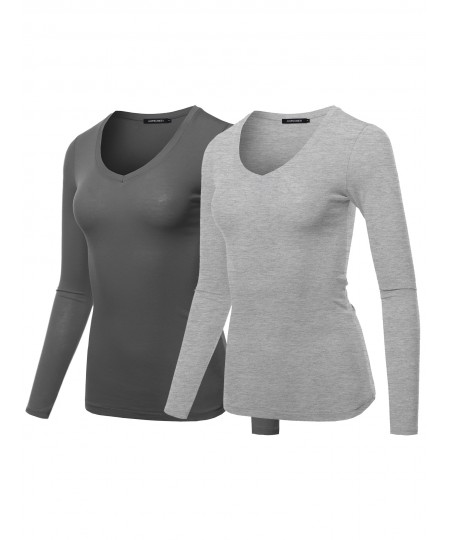 Women's Light weight Daily Casual Basic Long Sleeve V neck Tee Tops