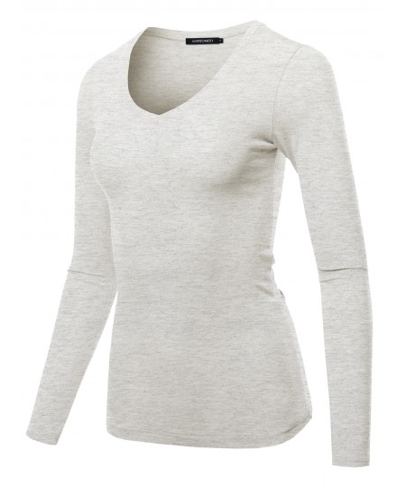 Women's Light weight Daily Casual Basic Long Sleeve V neck Tee Tops