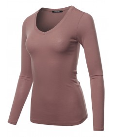 Women's Light weight Daily Casual Basic Long Sleeve V neck Tee Tops