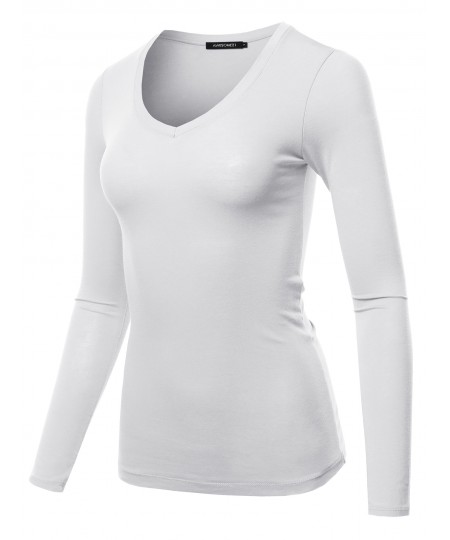 Women's Light weight Daily Casual Basic Long Sleeve V neck Tee Tops