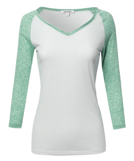 Women's Basic French Terry Quarter Sleeve Raglan Top