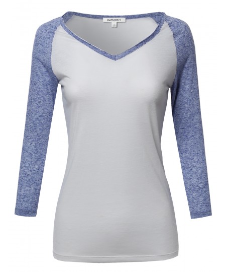 Women's Basic French Terry Quarter Sleeve Raglan Top