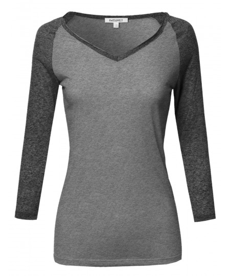 Women's Basic French Terry Quarter Sleeve Raglan Top