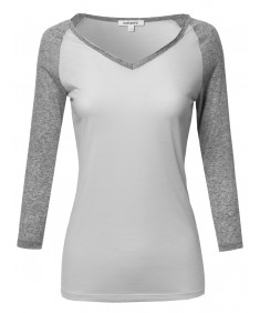 Women's Basic French Terry Quarter Sleeve Raglan Top