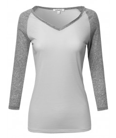 Women's Basic French Terry Quarter Sleeve Raglan Top