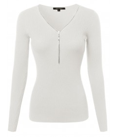 Women's Baisc Ribbed Long Sleeve Zipper Top