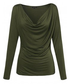 Women's Basic Draped Cowl Neck Long Sleeve Top