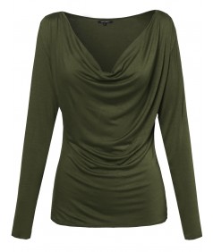 Women's Basic Draped Cowl Neck Long Sleeve Top