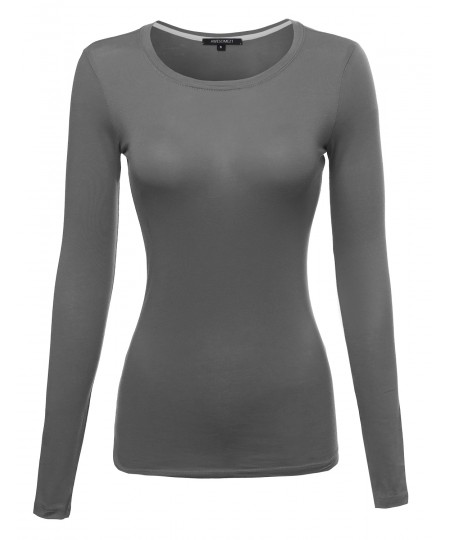 Women's Basic Lightweight Long Sleeve Crewneck T-Shirt