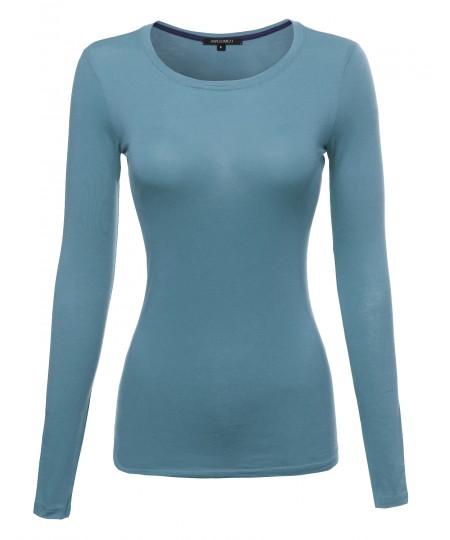 Women's Basic Lightweight Long Sleeve Crewneck T-Shirt