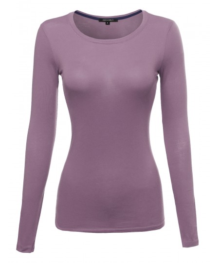 Women's Basic Lightweight Long Sleeve Crewneck T-Shirt