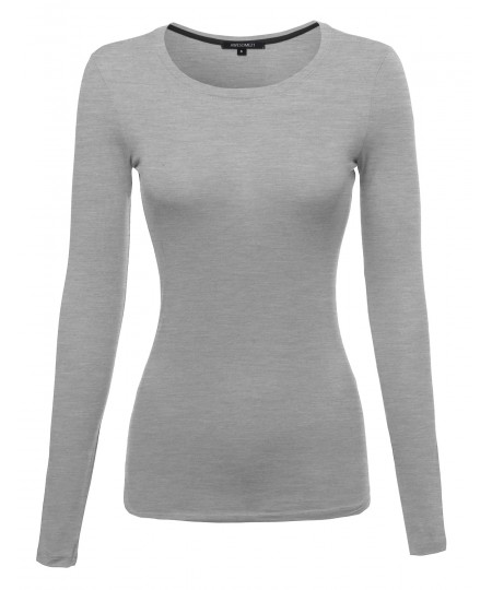 Women's Basic Lightweight Long Sleeve Crewneck T-Shirt