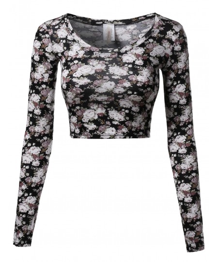 Women's Floral Prints Lightweight Long Sleeve Crop Top