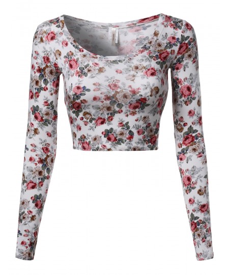 Women's Floral Prints Lightweight Long Sleeve Crop Top