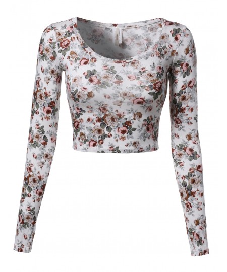 Women's Floral Prints Lightweight Long Sleeve Crop Top