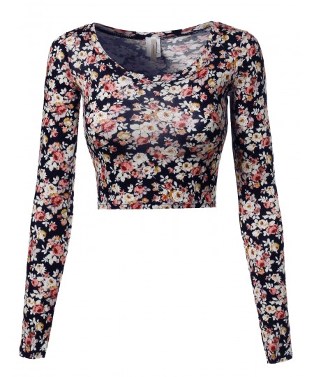 Women's Floral Prints Lightweight Long Sleeve Crop Top