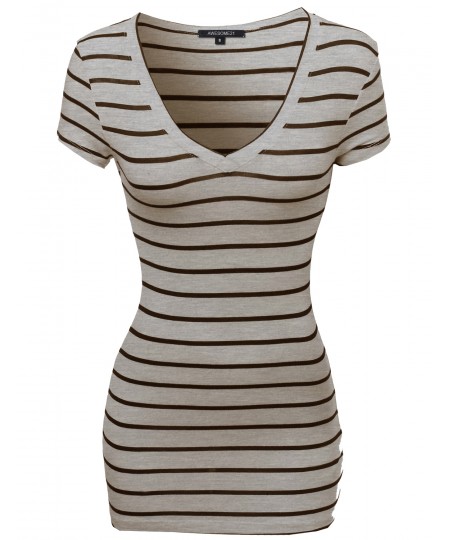 Women's Casual Thin Stripe Vneck Shirts