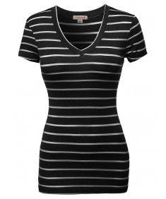 Women's Casual Thin Stripe Vneck Shirts