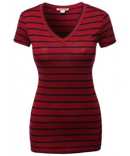 Women's Casual Thin Stripe Vneck Shirts