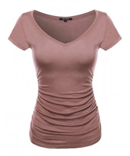 Women's Cap Sleeve Scoop Neck Shirred Tee