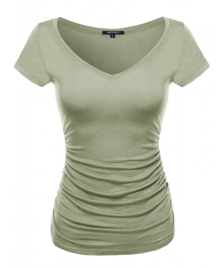 Women's Cap Sleeve Scoop Neck Shirred Tee