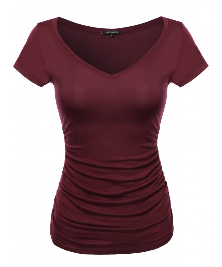 Women's Cap Sleeve Scoop Neck Shirred Tee