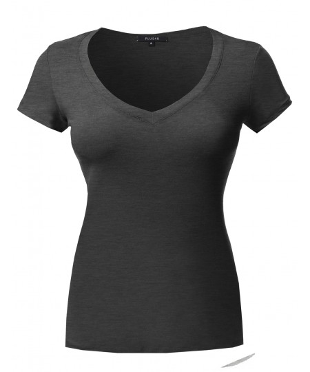 Women's Short Sleeve Wide V-Neckline T-Shirt