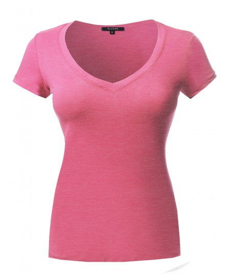 Women's Short Sleeve Wide V-Neckline T-Shirt