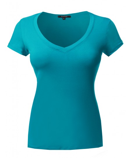 Women's Short Sleeve Wide V-Neckline T-Shirt