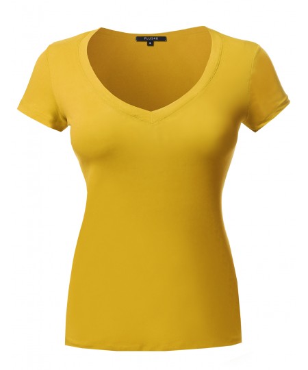Women's Short Sleeve Wide V-Neckline T-Shirt