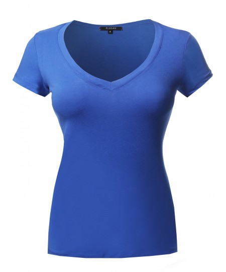 Women's Short Sleeve Wide V-Neckline T-Shirt