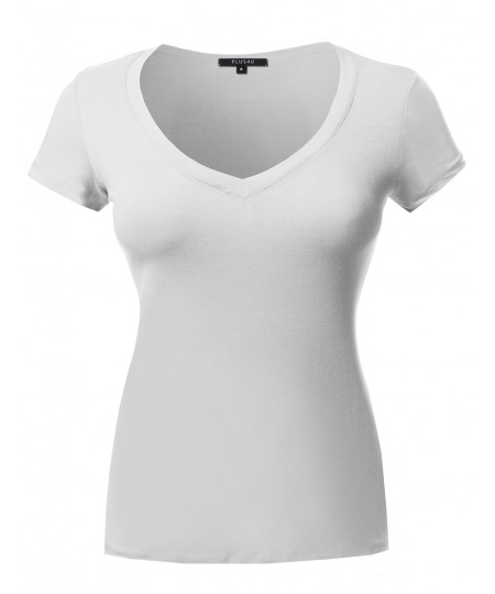 Women's Short Sleeve Wide V-Neckline T-Shirt