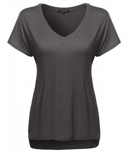 Women's Classic Dolman Short Sleeve V-Neck Top Various Colors