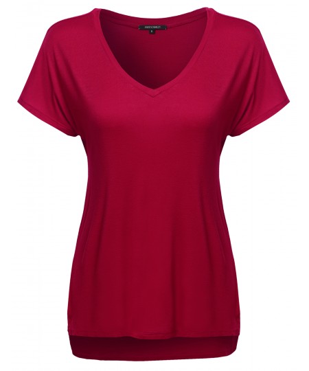 Women's Classic Dolman Short Sleeve V-Neck Top Various Colors