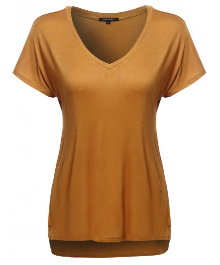 Women's Classic Dolman Short Sleeve V-Neck Top Various Colors