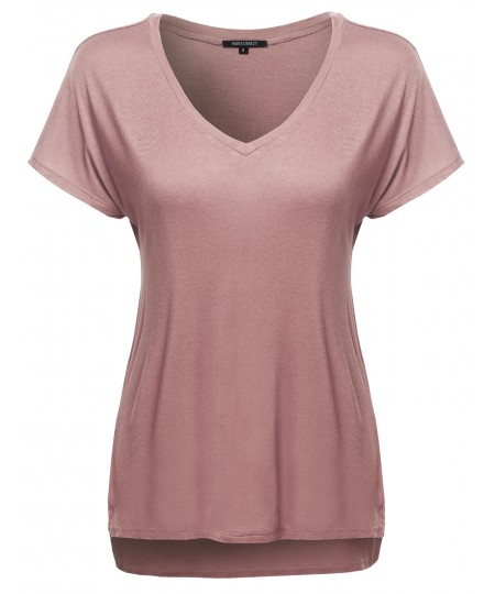 Women's Classic Dolman Short Sleeve V-Neck Top Various Colors