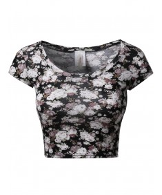 Women's Floral Prints Lightweight Cap Sleeve Crop Top