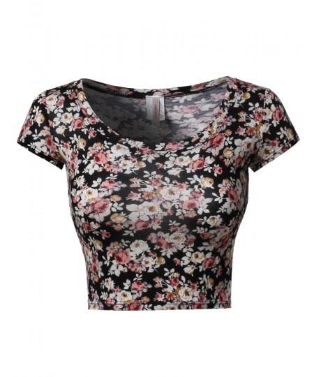 Women's Floral Prints Lightweight Cap Sleeve Crop Top