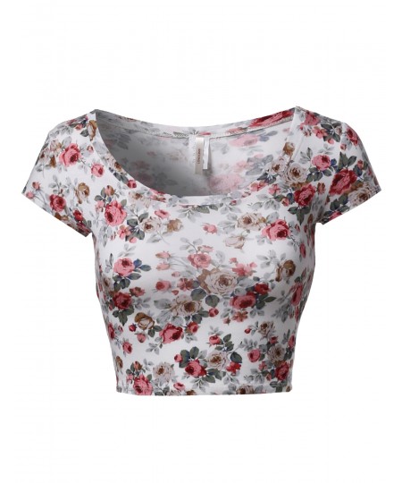 Women's Floral Prints Lightweight Cap Sleeve Crop Top