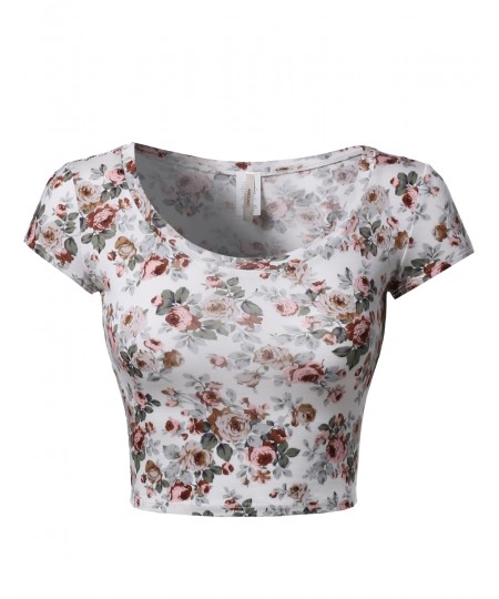 Women's Floral Prints Lightweight Cap Sleeve Crop Top