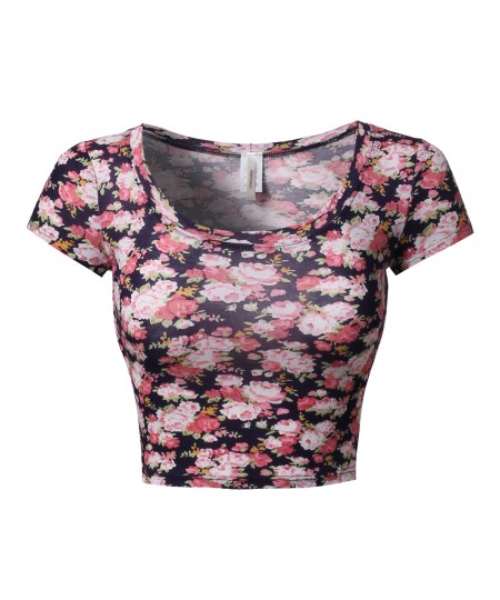 Women's Floral Prints Lightweight Cap Sleeve Crop Top