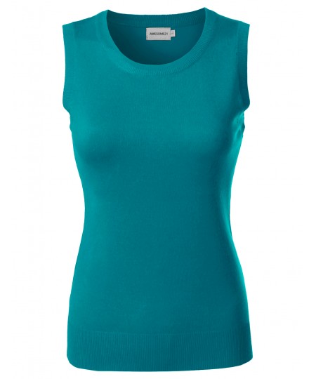 Women's VISCOSE Solid Office Career Soft Stretch Sleeveless Knit Top