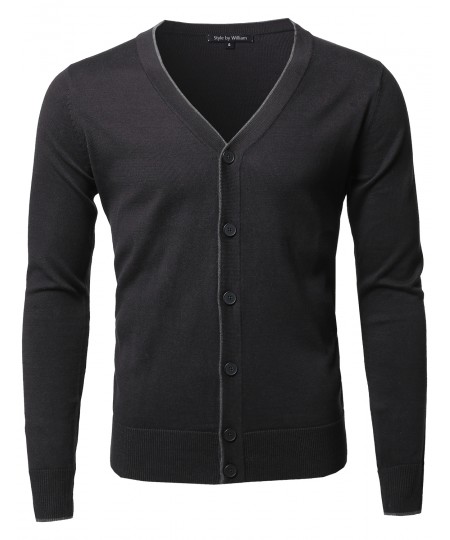 Men's Solid Classic V-Neck Button Down Sweater Cardigan