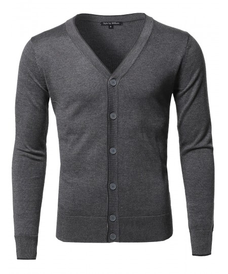 Men's Solid Classic V-Neck Button Down Sweater Cardigan