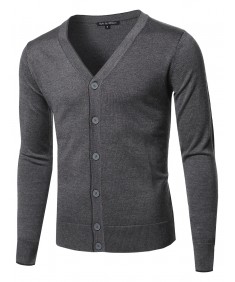 Men's Solid Classic V-Neck Button Down Sweater Cardigan