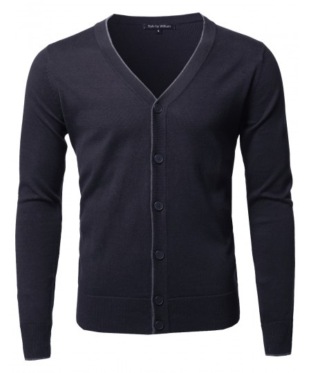 Men's Solid Classic V-Neck Button Down Sweater Cardigan