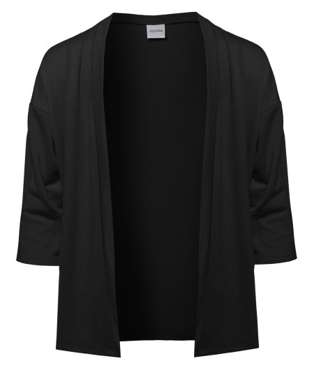 Men's Solid Kimono Style 3/4 Sleeve Open Cardigan